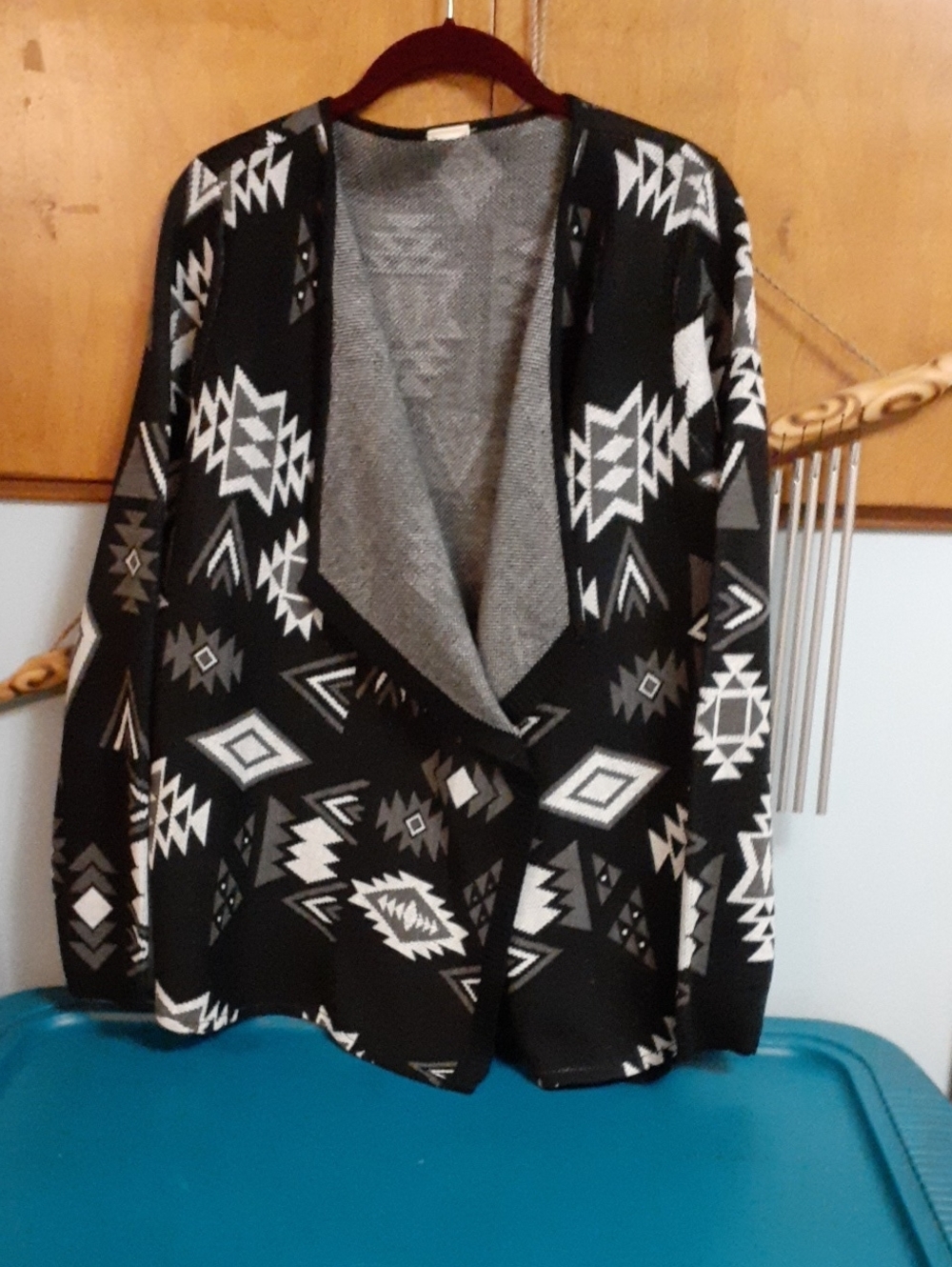 Source Unknown Black and White Geometric Open-Front Blazer Jacket